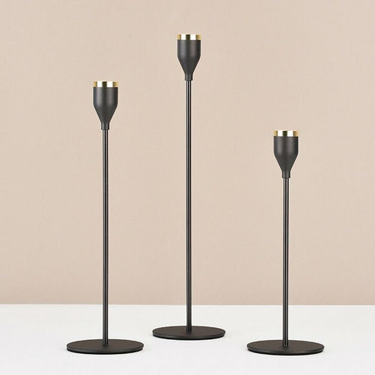 3pc Black candle holder set